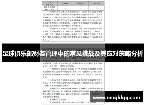 足球俱乐部财务管理中的常见挑战及其应对策略分析